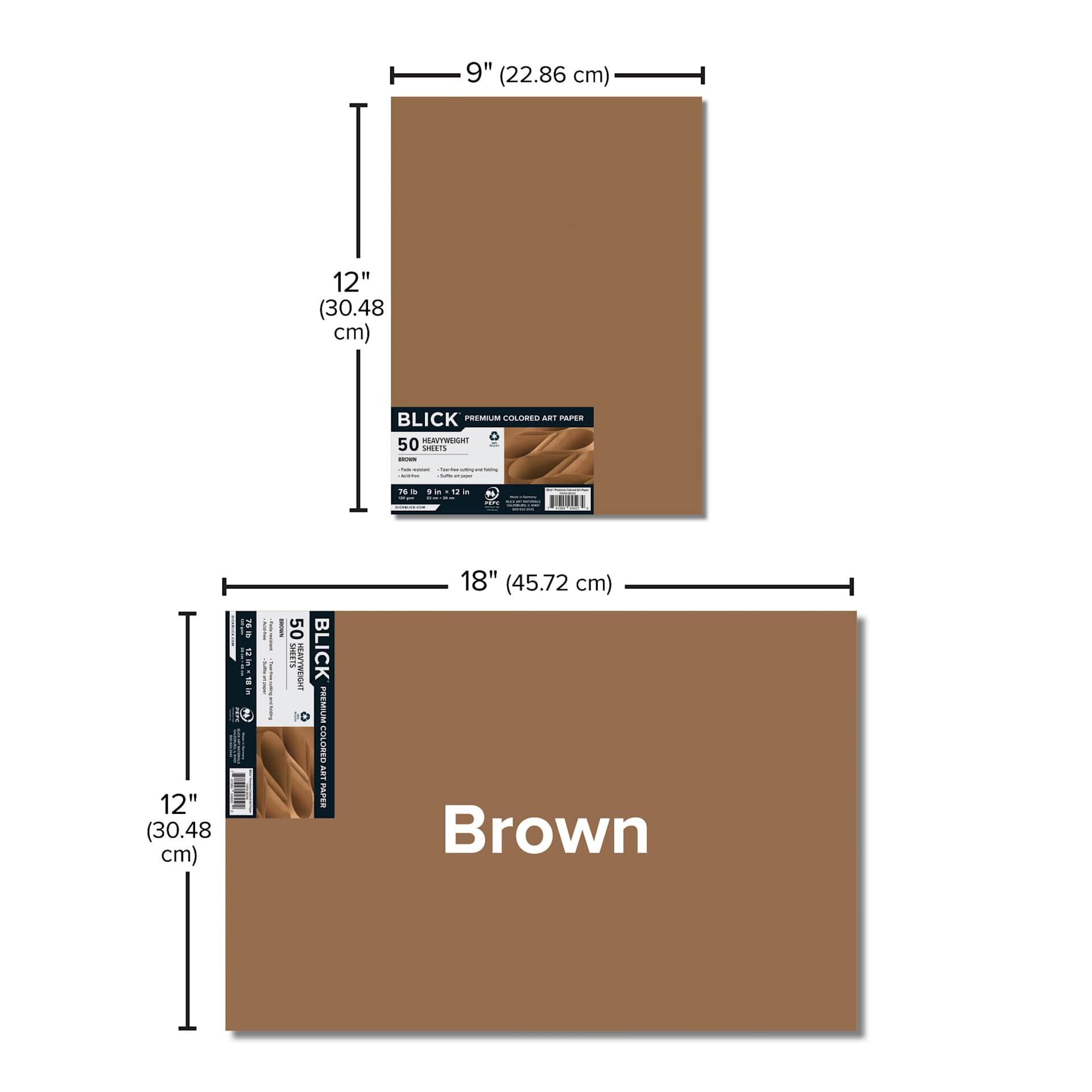 Blick Premium Colored Art Paper - 9" x 12", Brown, 50 Sheets, size comparison