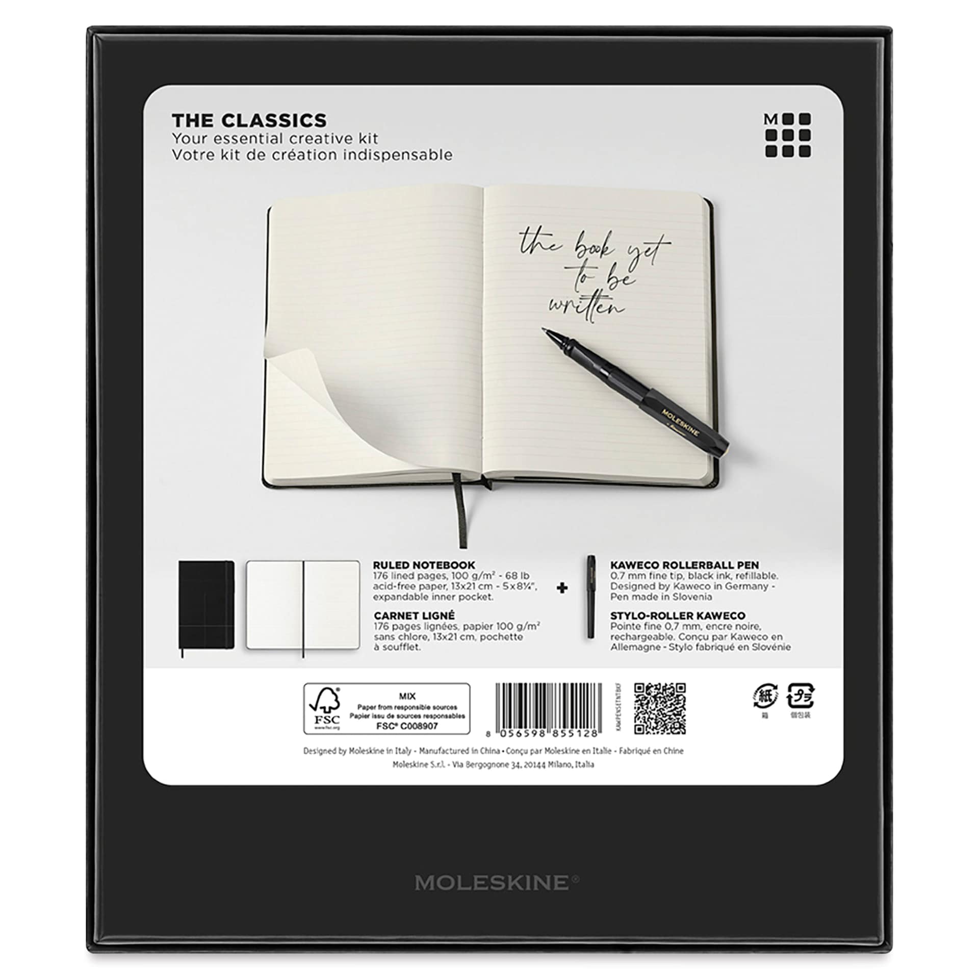 Moleskine "The Classics" Notebook and Pen Set back of box