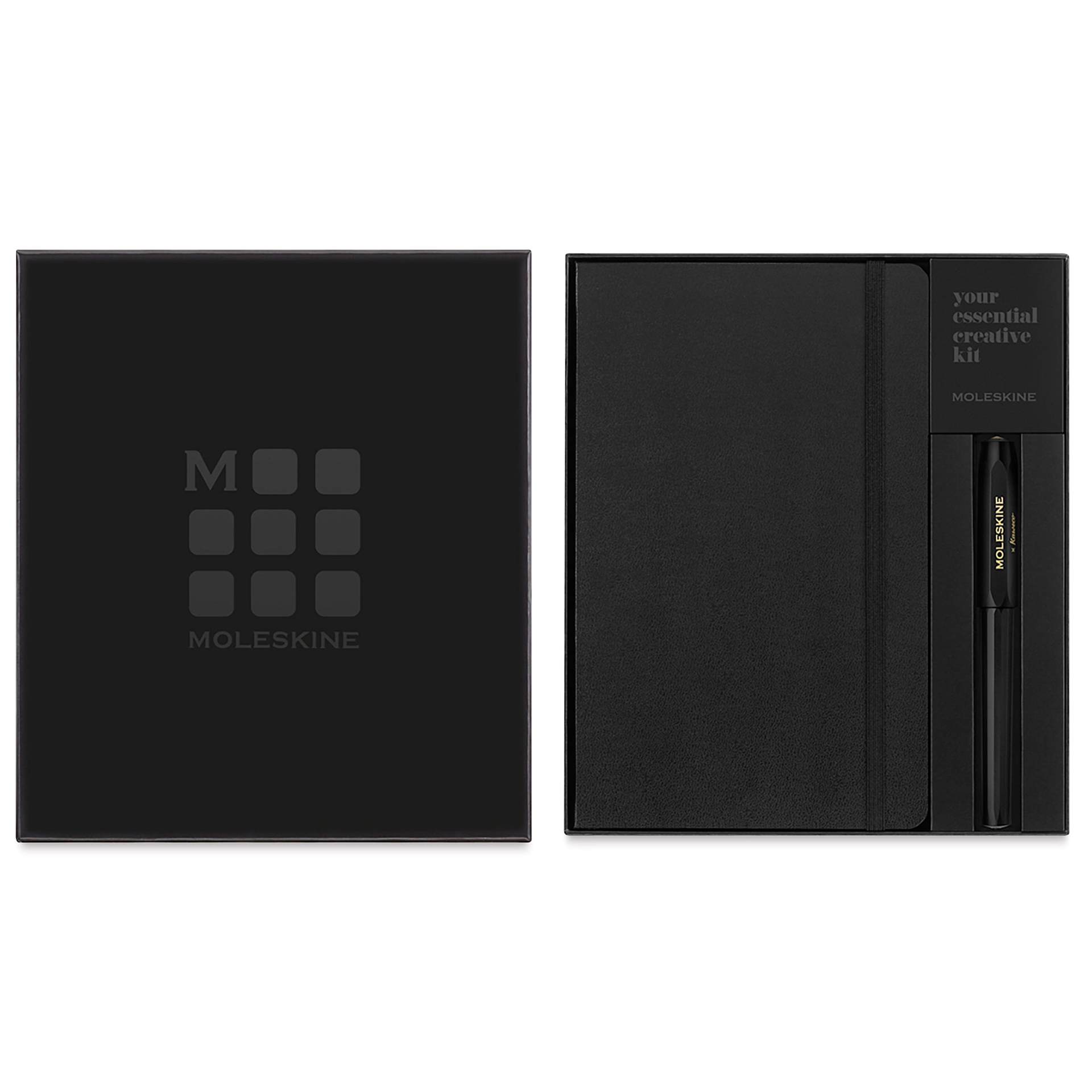 Moleskine "The Classics" Notebook and Pen Set with lid set aside to show contents