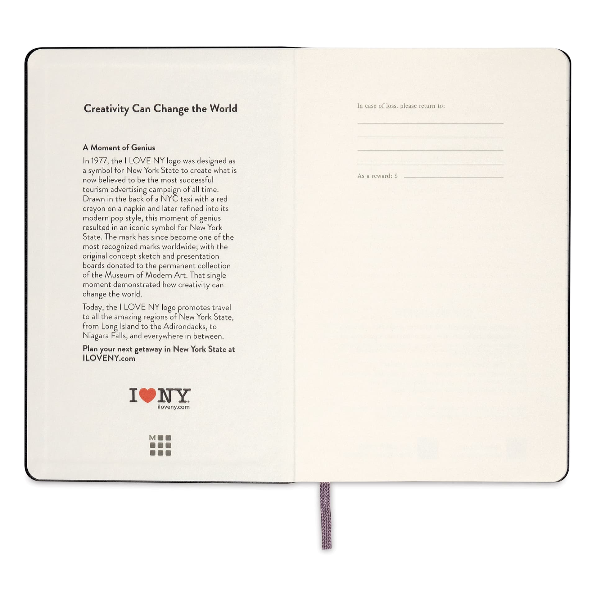 Moleskine Limited Edition I Love NY Notebook - Black, 8-1/4" x 5", inside front cover