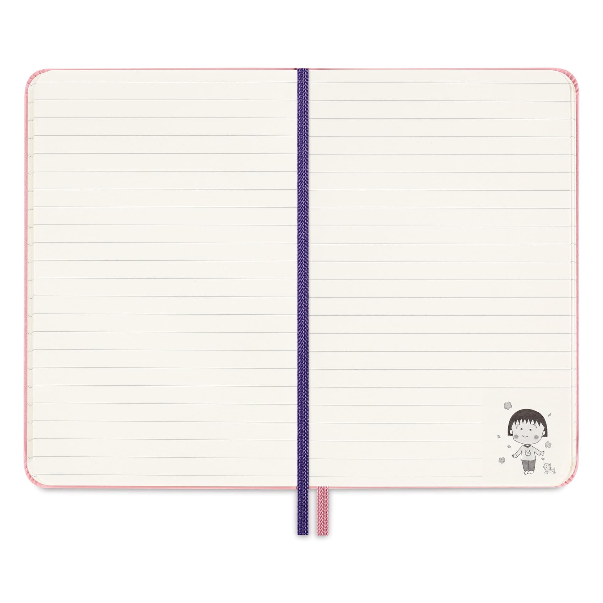 Moleskine Limited Edition Sakura Notebook by Momoko Sakura, open showing character printed on corner