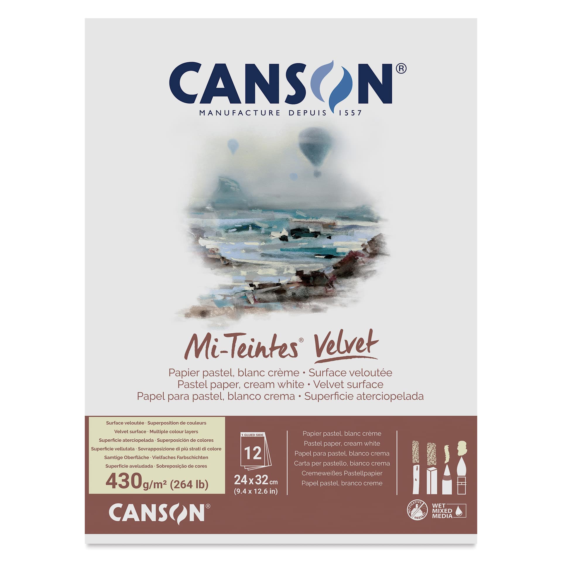 Canson Mi-Teintes Velvet Paper Pad - 9.4" x 12.6", Cream White, 12 Sheets, front cover