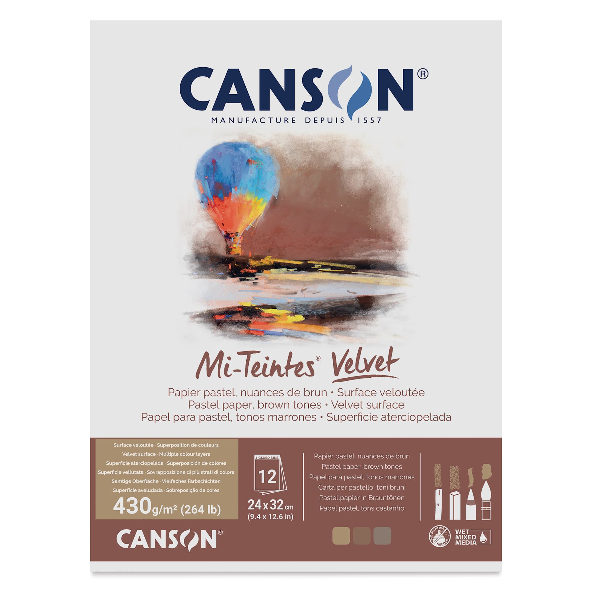 Canson Mi-Teintes Velvet Paper Pad - 9.4" x 12.6", Brown Tones, 12 Sheets, front cover