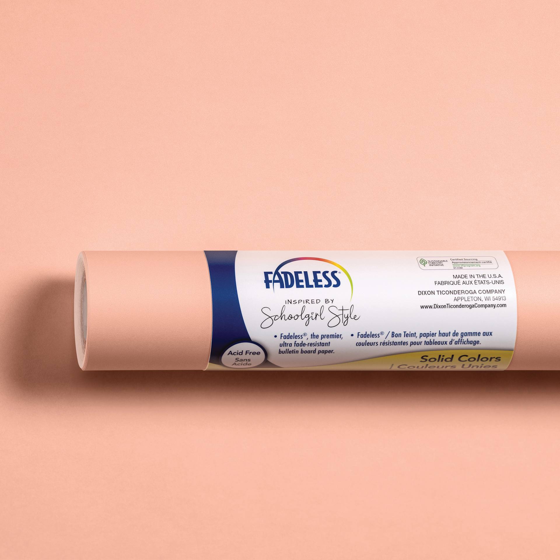 Fadeless Schoolgirl Style Bulletin Paper - Coral Sugar, 47-1/4" x 50' Roll with packaging