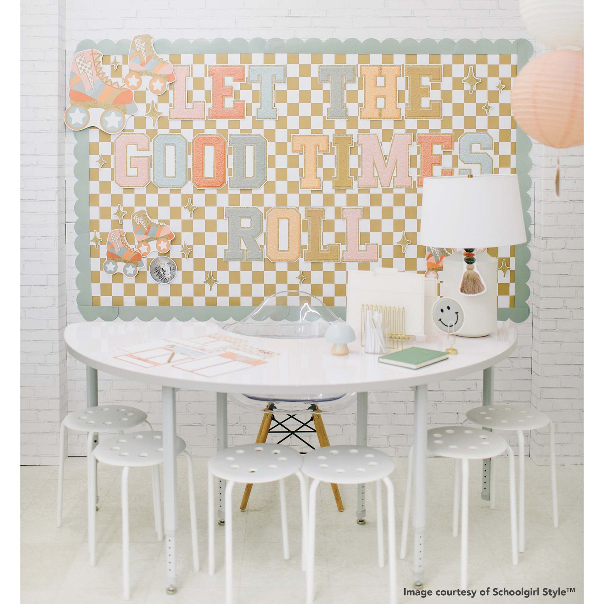 Fadeless Schoolgirl Style Bulletin Paper - Sweater Weather displayed on bulletin board