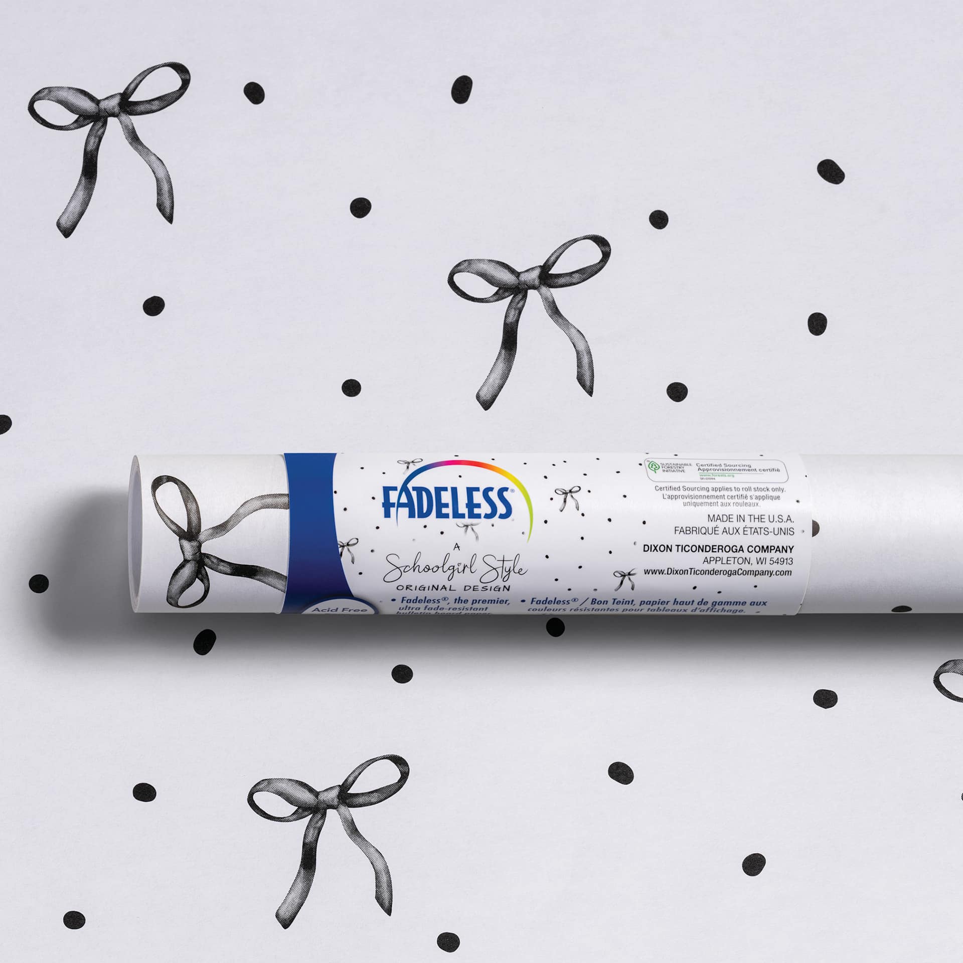 Fadeless Schoolgirl Style Bulletin Paper - Seriously Darling, 47-1/4" x 25' Roll in packaging