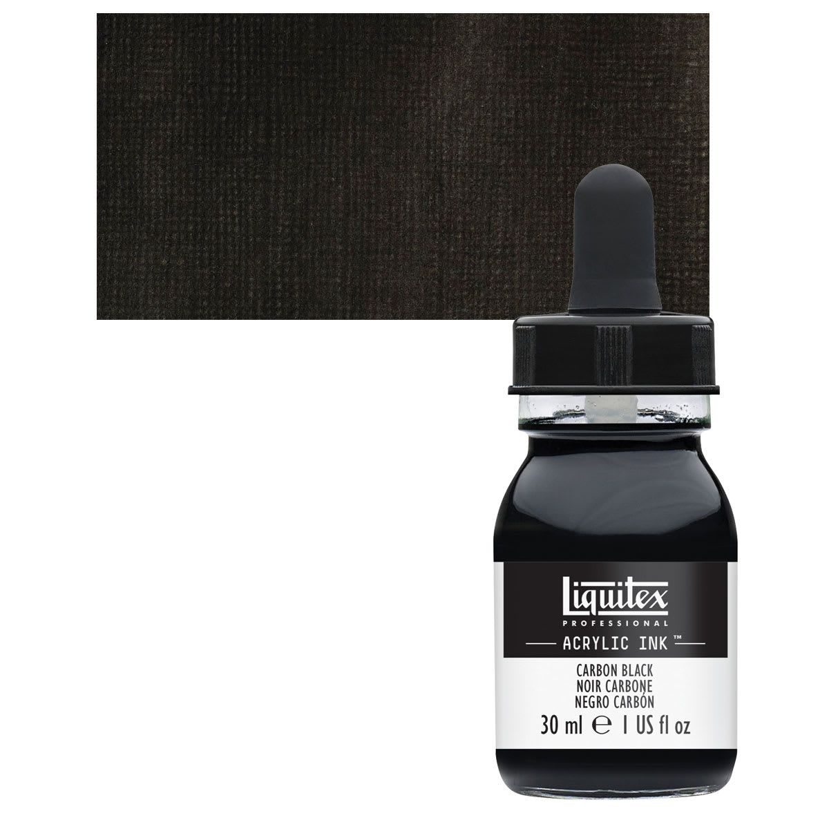 Liquitex Professional Acrylic Ink - Carbon Black bottle and swatch