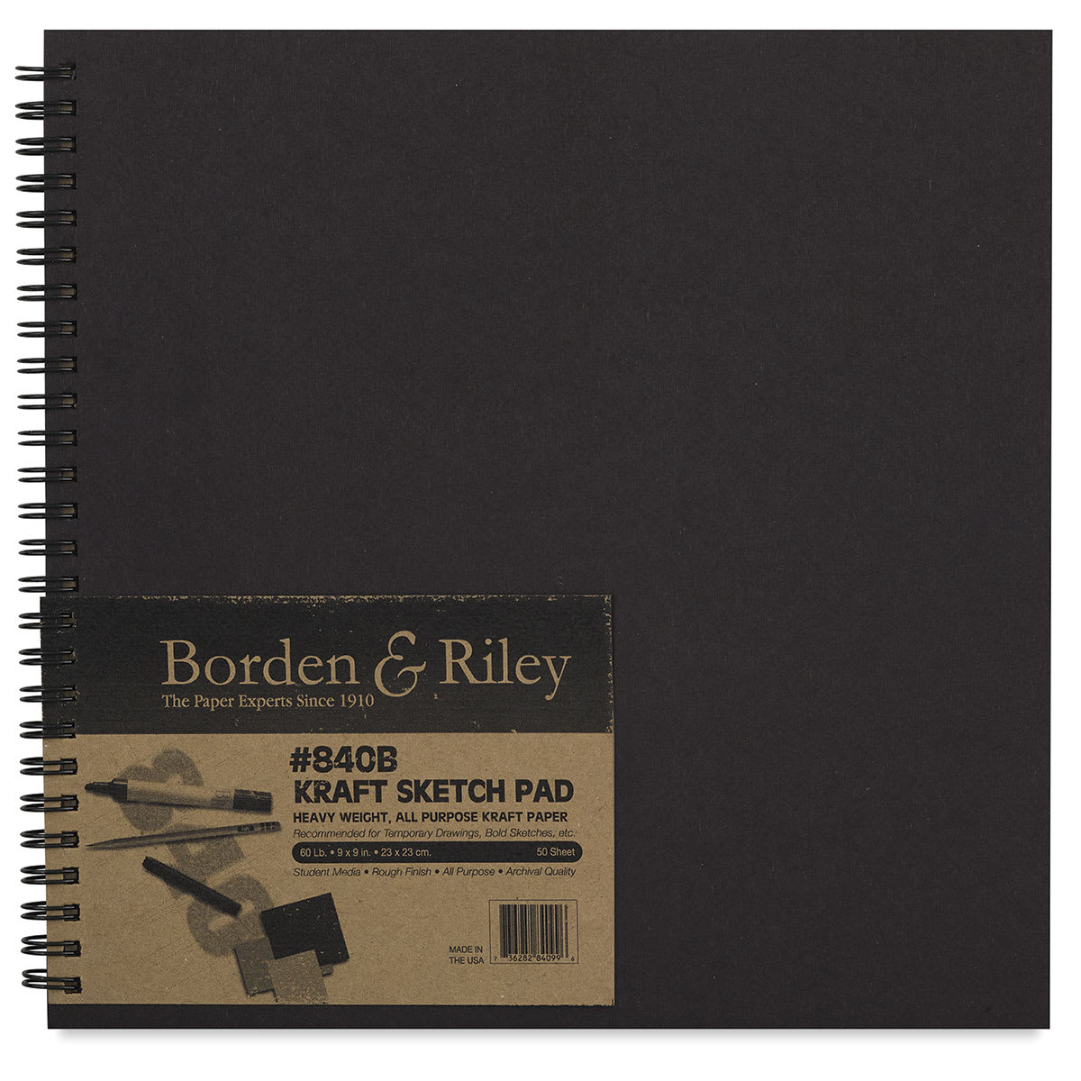 Borden & Riley #840 Kraft Paper Sketchbook - 9" x 9", front cover