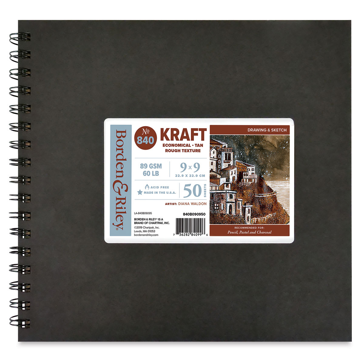 Borden & Riley #840 Kraft Paper Sketchbook - 9" x 9", front cover