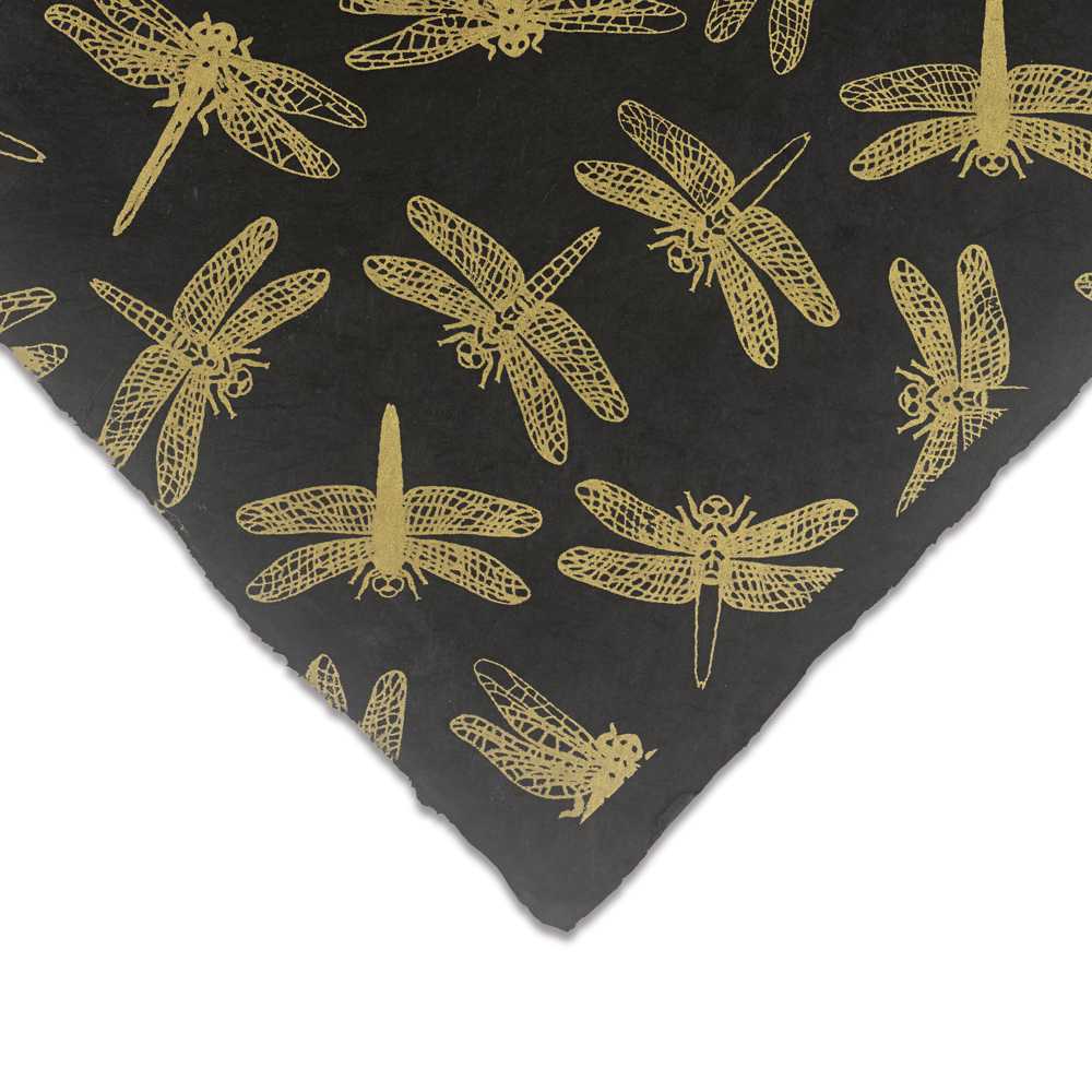 Lokta Paper - Dragonfly, Gold and Black, 20" x 30", Single Sheet