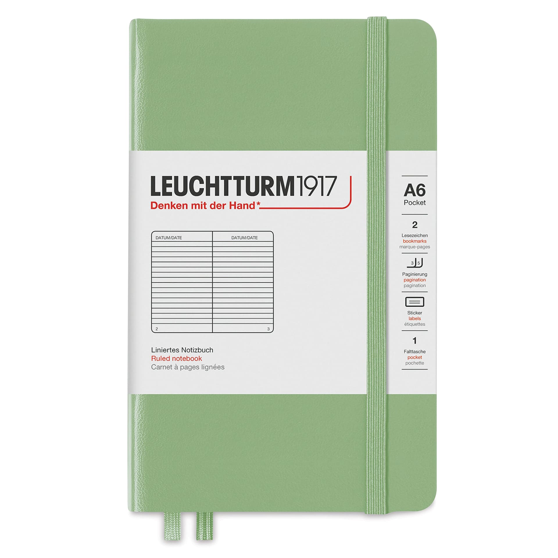 Leuchtturm1917 Ruled Hardbound Notebook - Sage, 3-1/2" x 6"