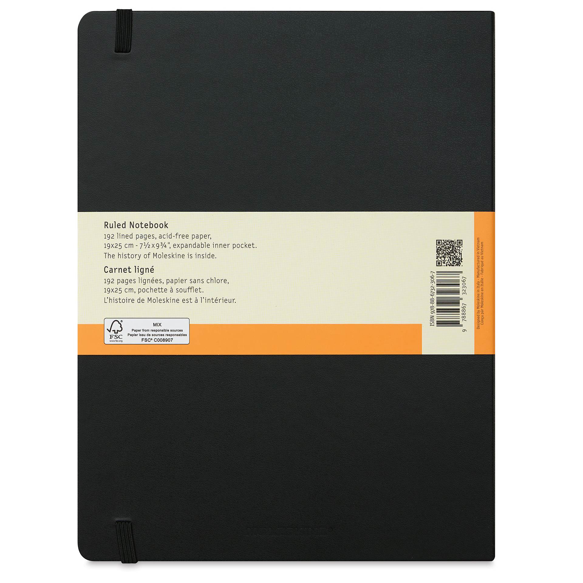 Moleskine Classic Hardcover Notebook - Black, Ruled, 9-3/4" x 7-1/2" (back)