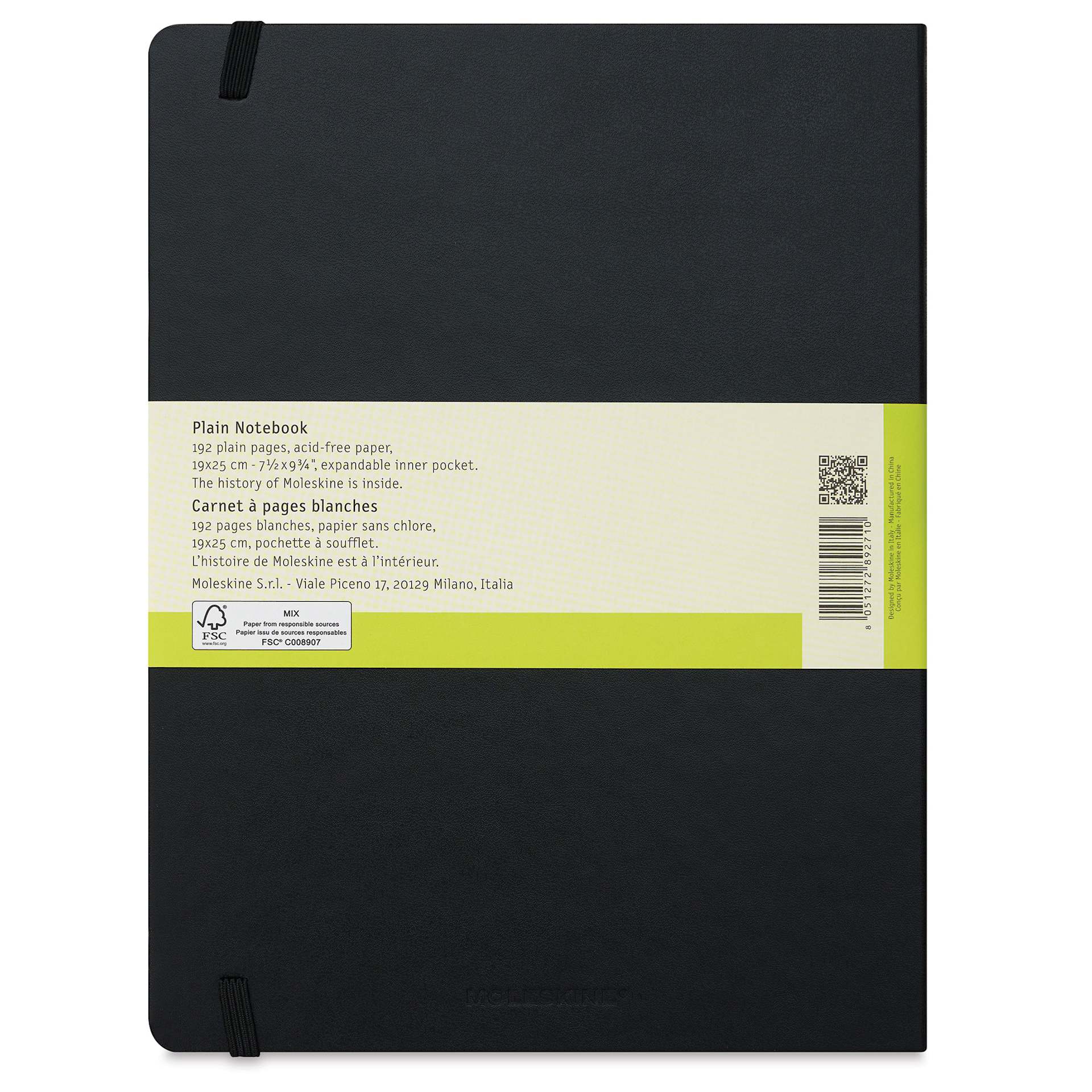 Moleskine Classic Hardcover Notebook - Black, Blank, 9-3/4" x 7-1/2" (back)