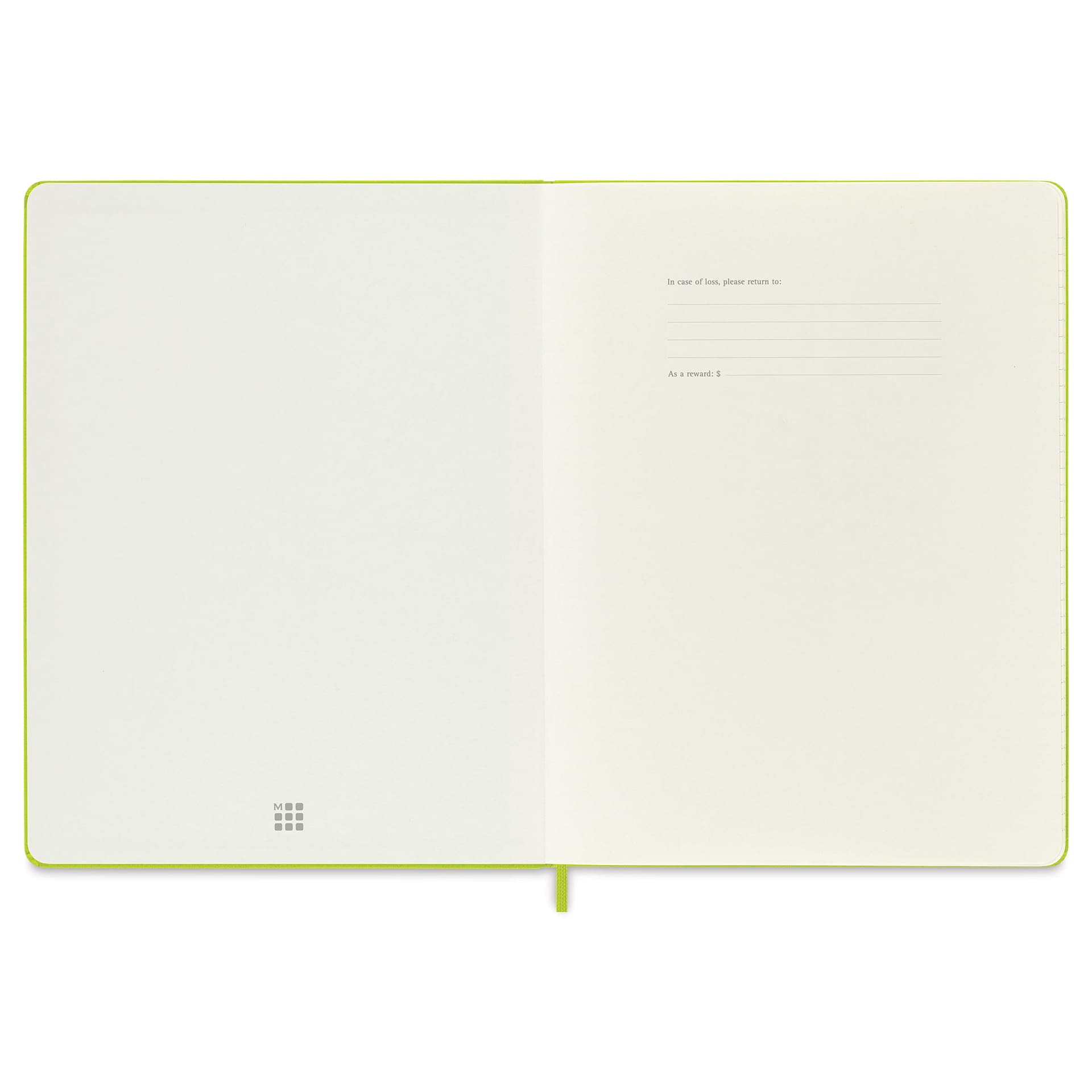 Moleskine Classic Hardcover Notebook - Lemon Green, Ruled, 9-3/4" x 7-1/2", inside cover