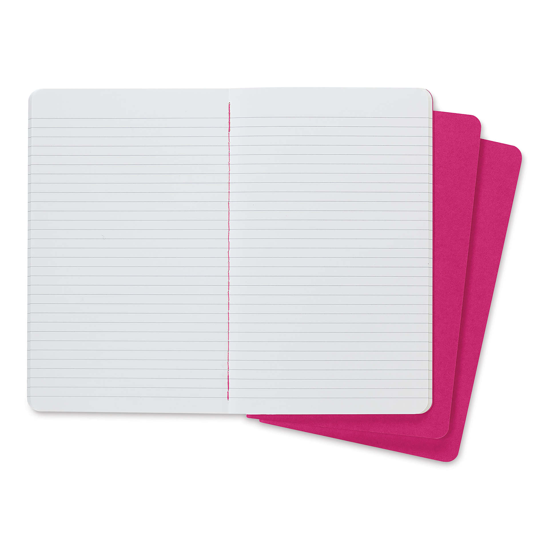 Moleskine Cahier Journals - 8-1/4" x 5", Ruled, Kinetic Pink, Pkg of 3 (open to show paper)