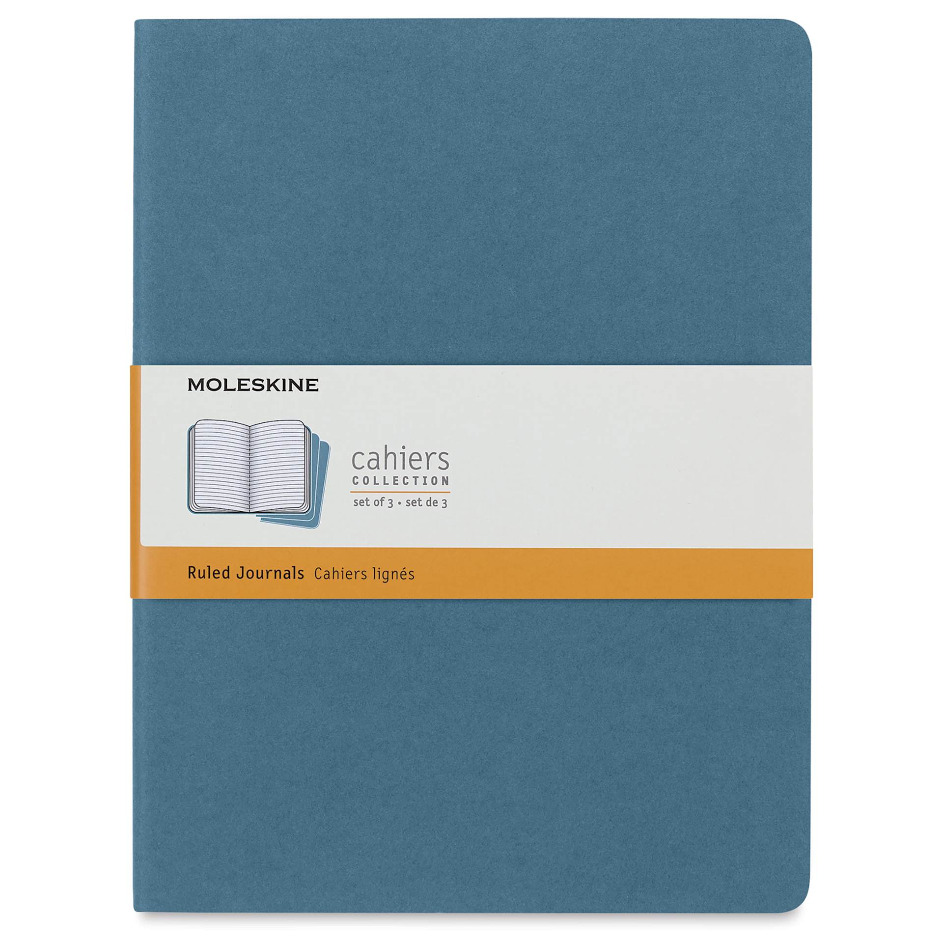 Moleskine Cahier Journals - 9-3/4" x 7-1/2" , Ruled, Brisk Blue, Pkg of 3, front