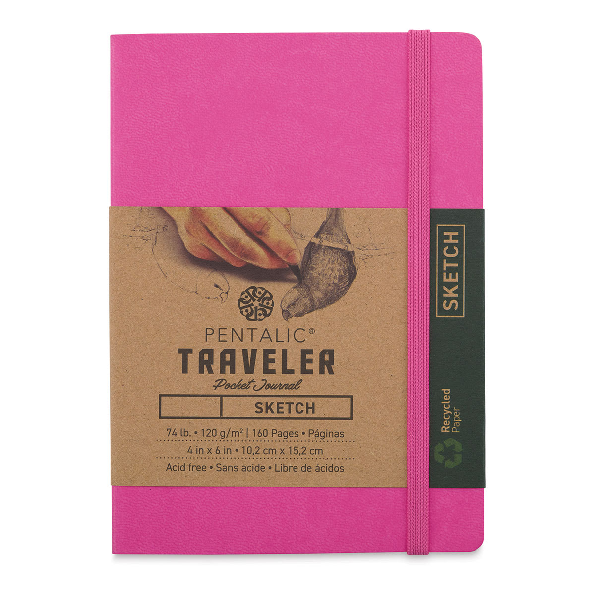Pentalic Recycled Traveler's Sketchbook - 5-7/8" x 4-1/8", Pink