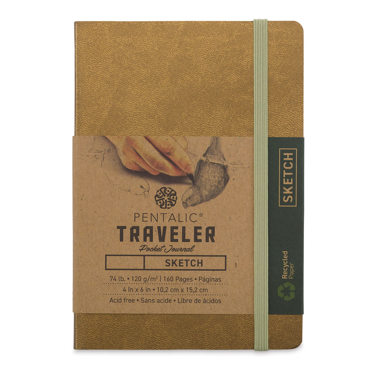 Pentalic Recycled Traveler's Sketchbook - 5-7/8" x 4-1/8", Metallic Gold