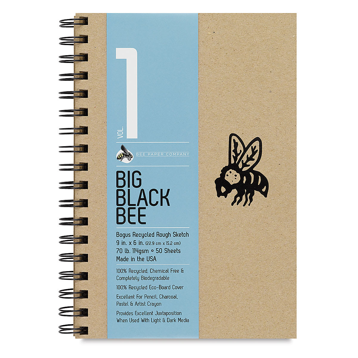 Big Black Bee Bogus Recycled Sketchbook - 9" x 6", Rough, Wirebound, 50 Sheets