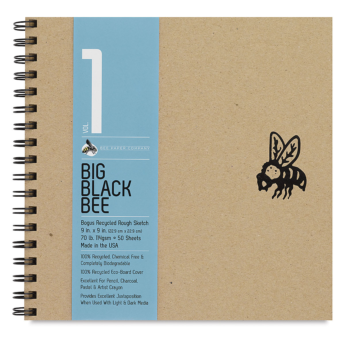 Recycled Rough Sketchbooks - Top view of square sketchbook with label
