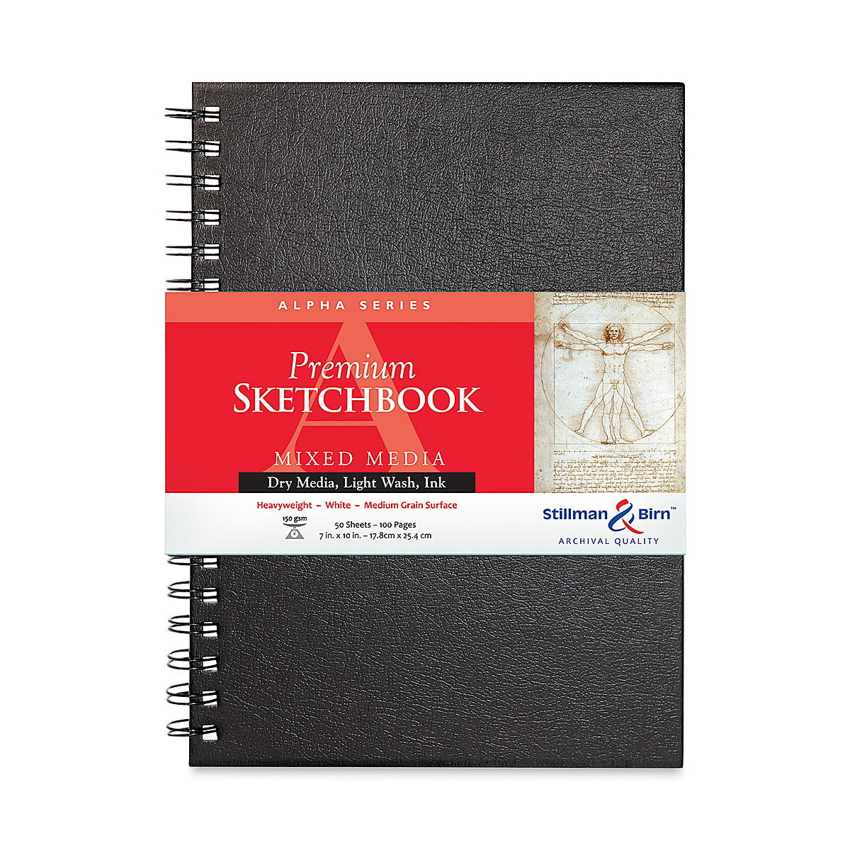 Stillman & Birn Alpha Series Spiralbound Sketchbooks - Front view of portrait sketchbook with label