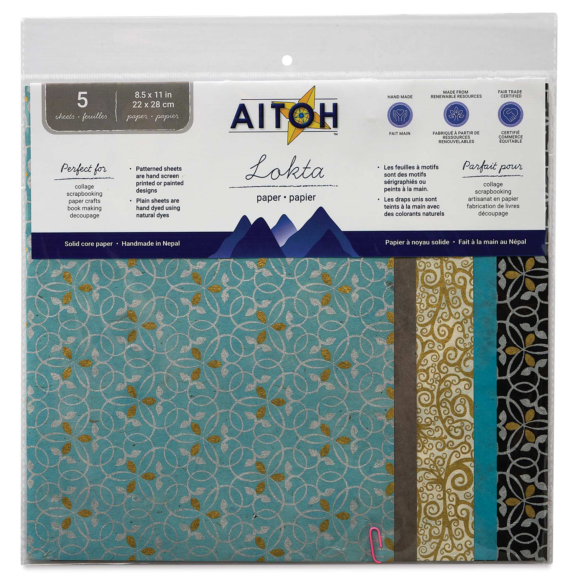 Aitoh Decorative Lokta Paper Pack - Mica, 8-1/2" x 11", Pkg of 5, front of packaging