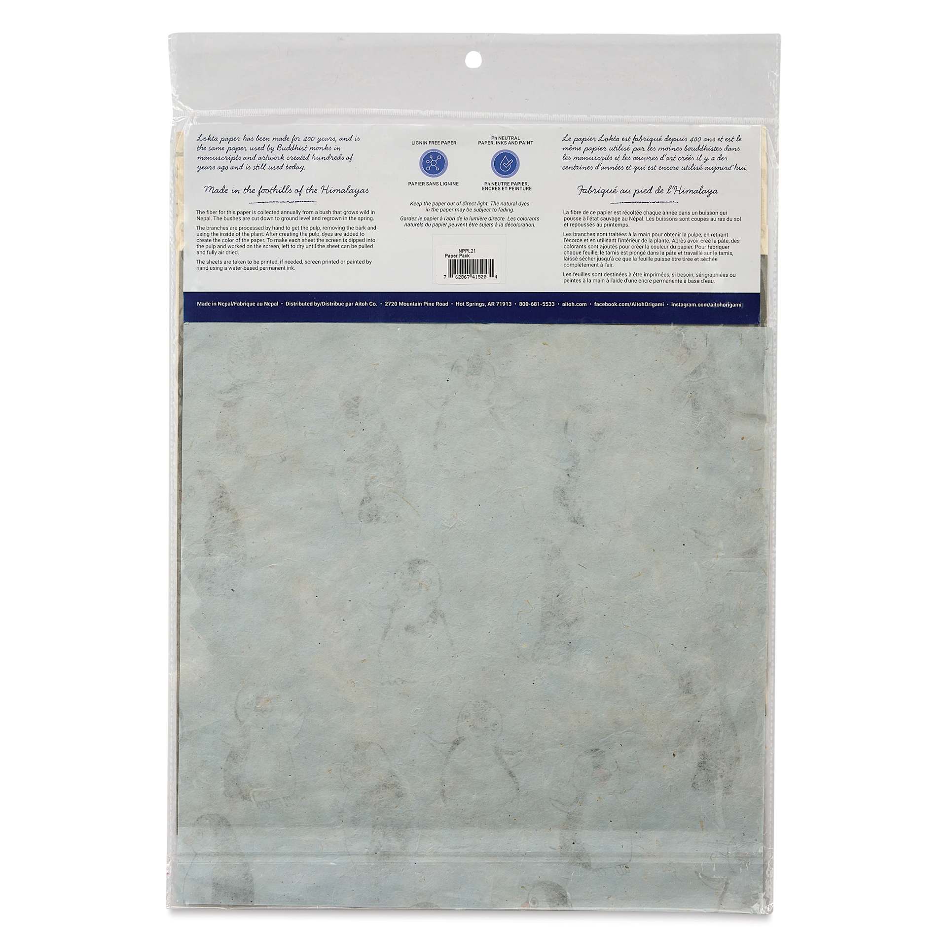 Aitoh Decorative Lokta Paper Pack - Penguins, 12" x 12", Pkg of 5, back of packaging