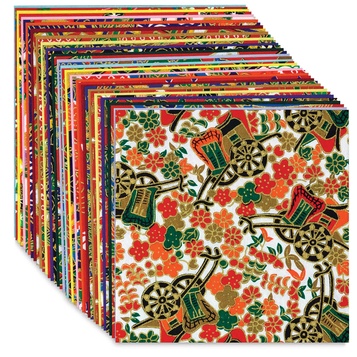 Aitoh Yuzen Chiyogami Paper - 4" x 4" assorted sheets shown in angled stack