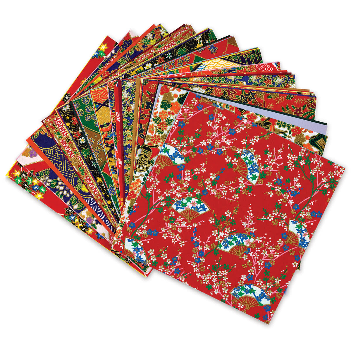 Aitoh Yuzen Chiyogami Paper - 5 7/8" x 5 7/8" assorted sheets shown in fan