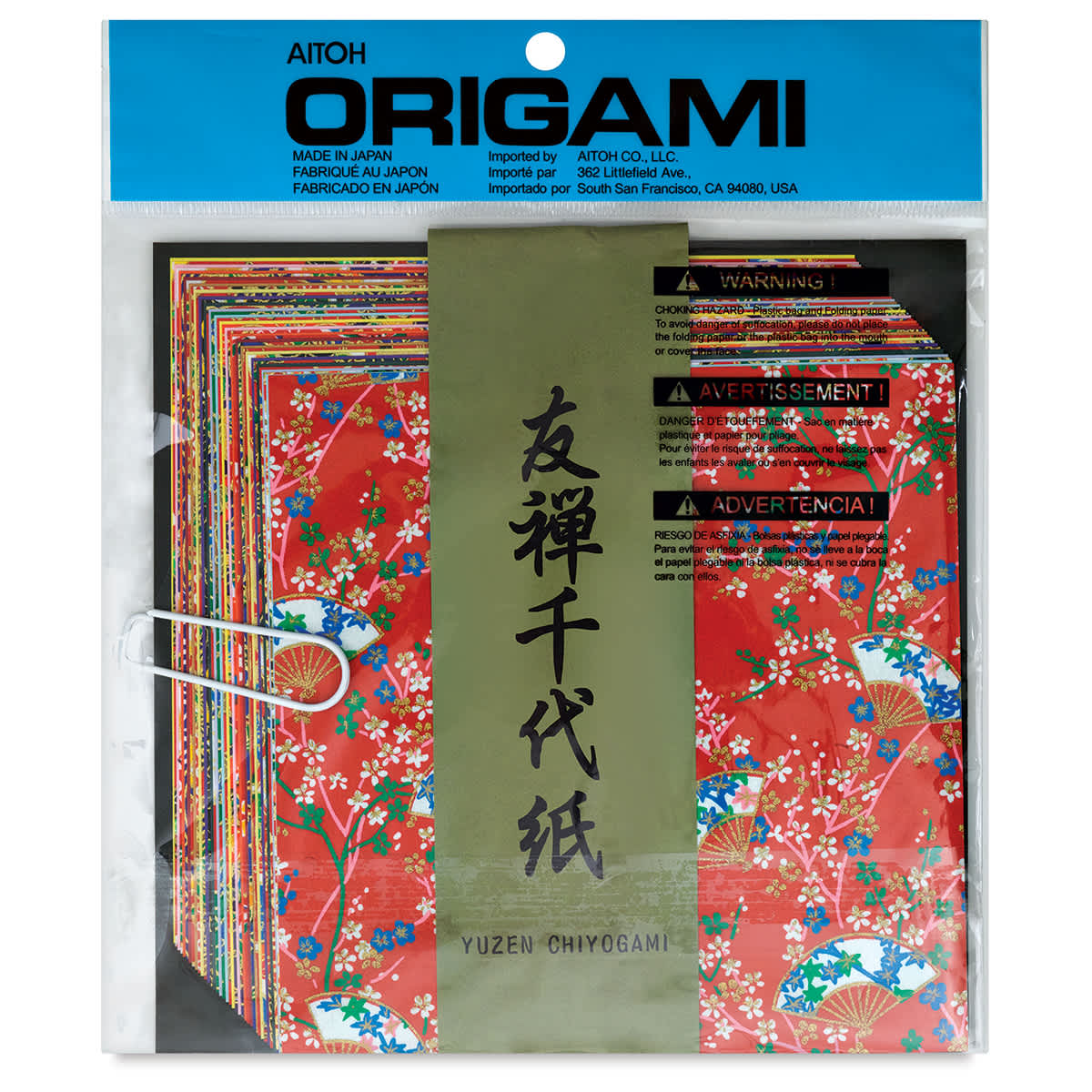 Aitoh Yuzen Chiyogami Paper - Front view of package of 5 7/8" x 5 7/8" assorted sheets 