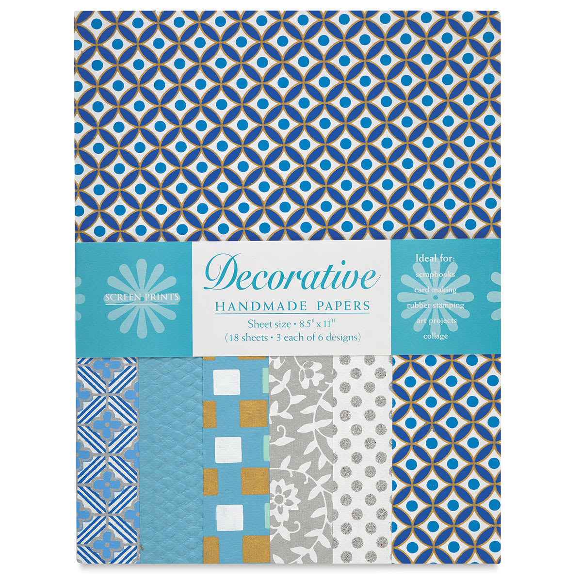 Decorative Paper Screen Print Assortment Packs - Blue and Silver shown