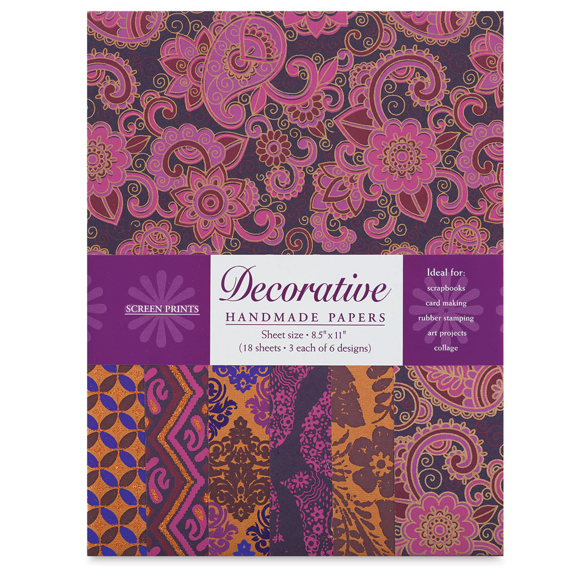 Decorative Paper Screen Print Assortment Packs - Dark Purple, Copper and Hot Pink shown
