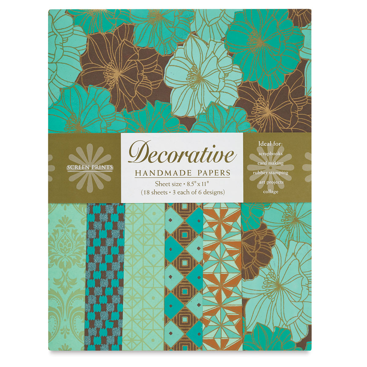 Decorative Paper Screen Print Assortment Packs - Cocoa and Teal shown