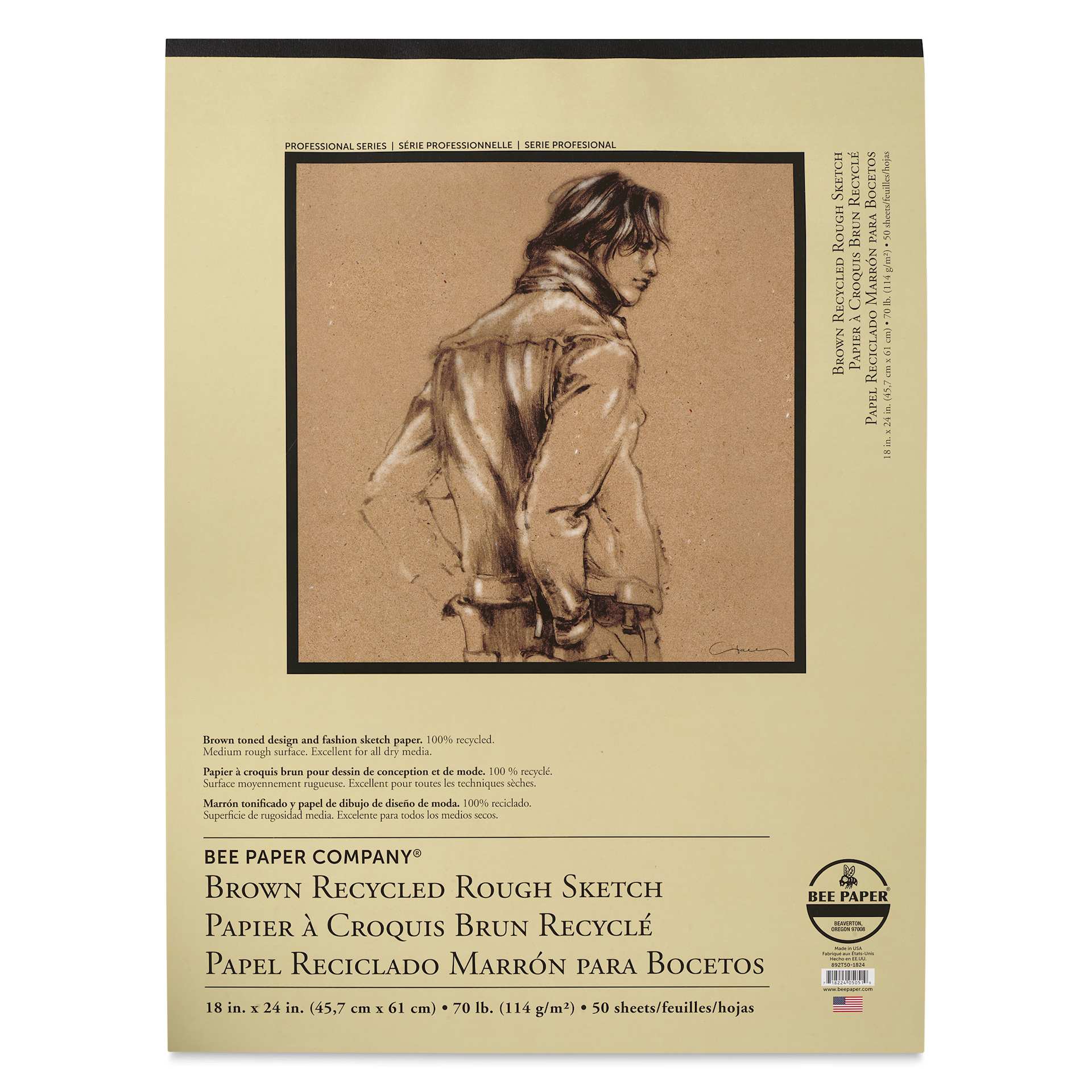 Bee Paper Brown Recycled Rough Sketch Pad - 18" x 24", front cover
