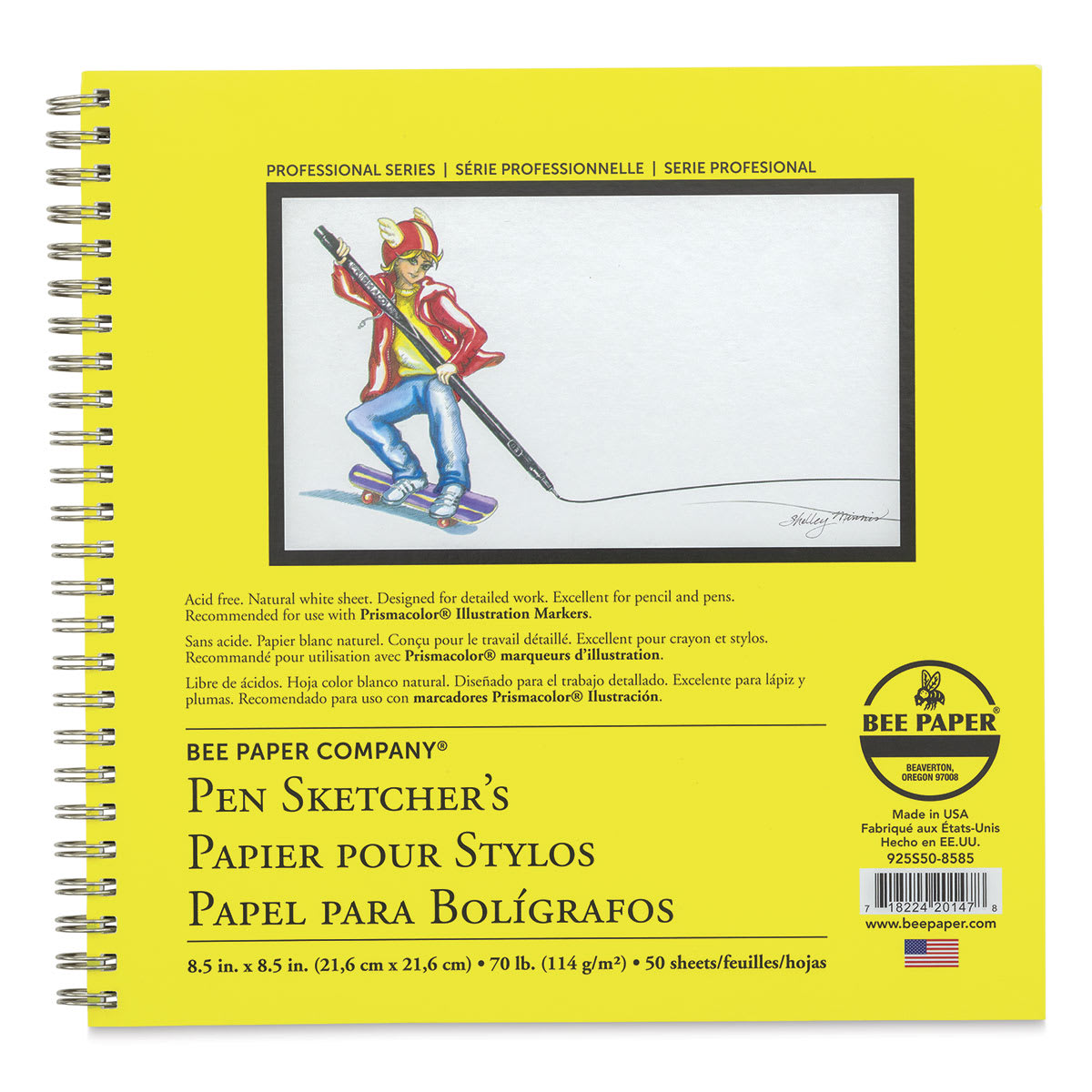 Bee Paper Pen Sketcher's Wirebound Pad - 8-1/2" x 8-1/2", Square, 50 Sheets