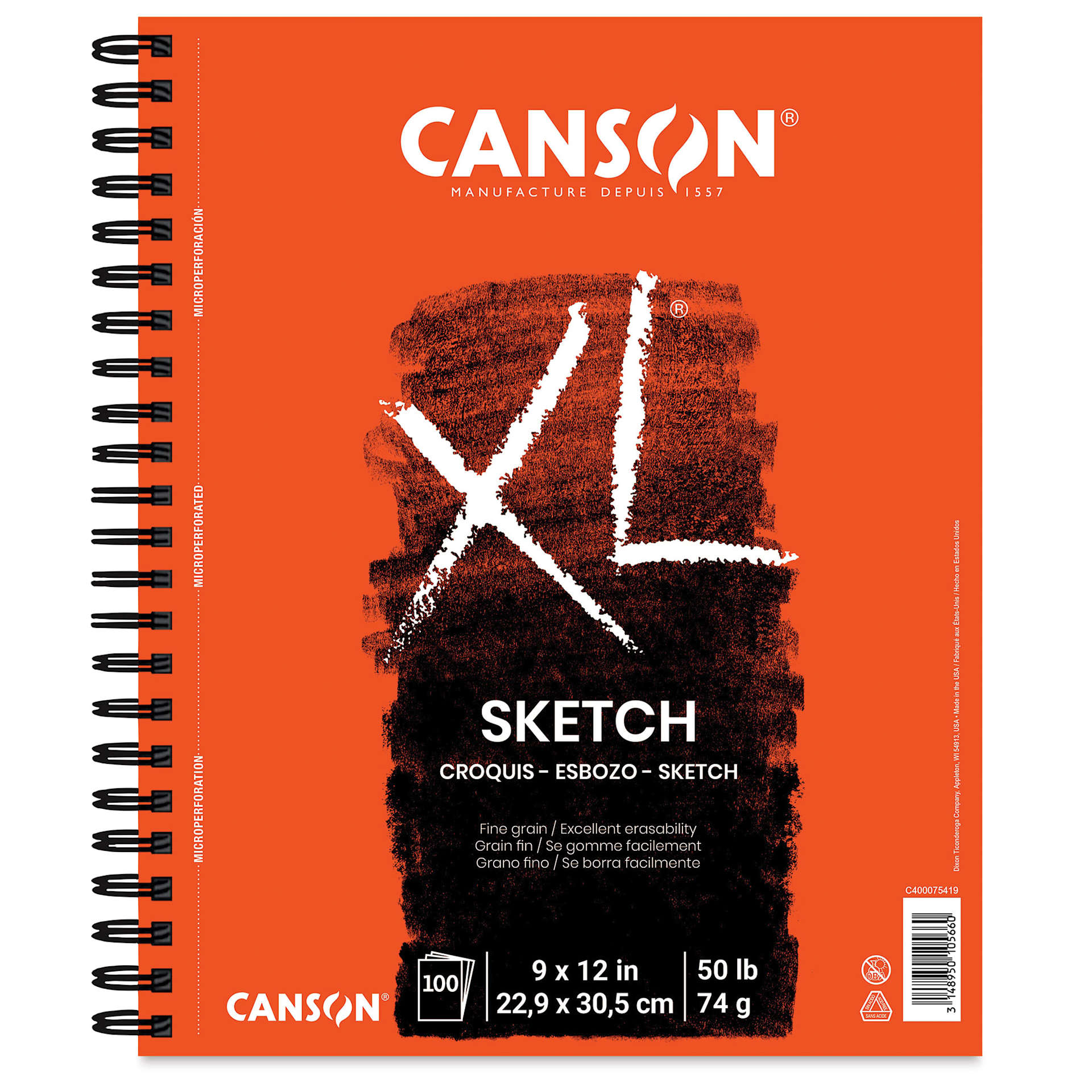 Canson XL Sketch Pad - 12" x 9", Wirebound Side, 100 Sheets