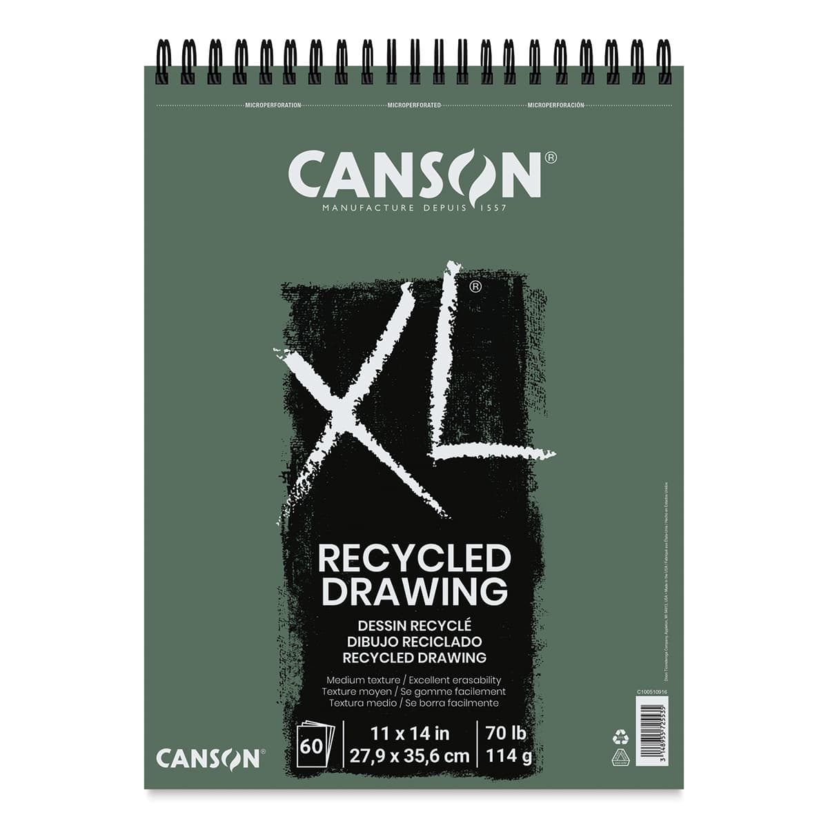 Canson XL Recycled Drawing Pad - Front view of cover of Pad with wirebound top