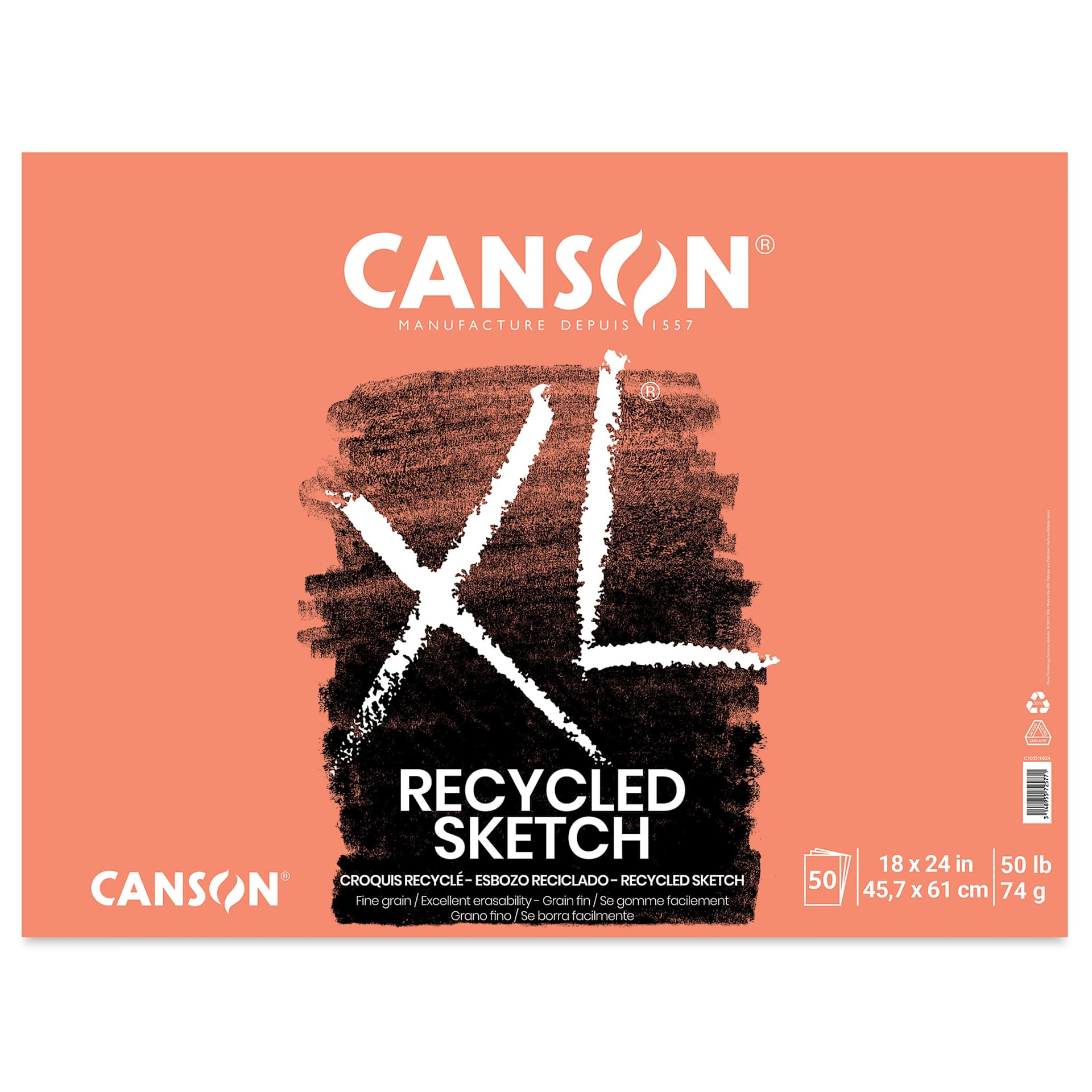 Canson Recycled Sketch Pad - 18" x 24", Fold-over, 50 Sheets