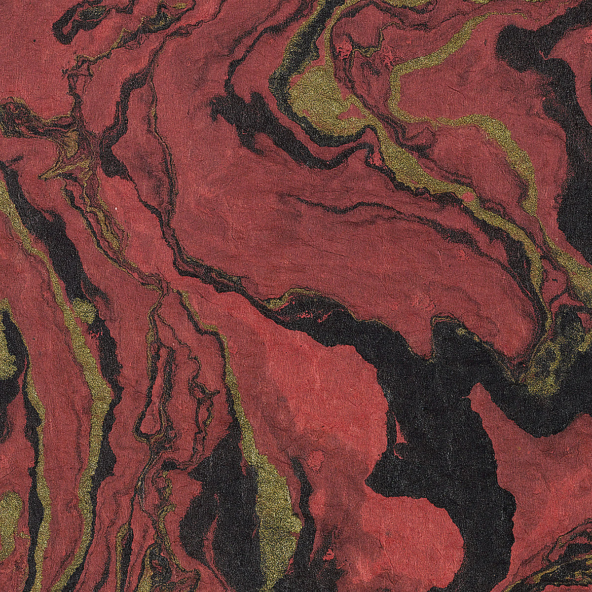 Nepalese Marbled Lokta Paper - Closeup of Black and Gold effect on Red Paper