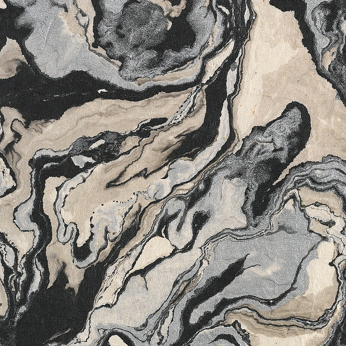 Nepalese Marbled Lokta Paper - Closeup of Silver and Black effect on Natural Paper
