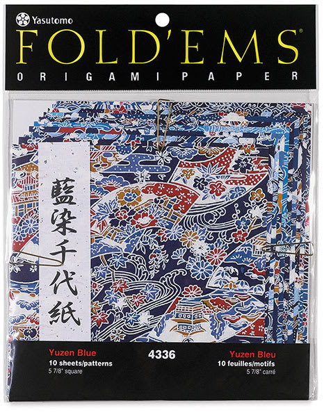 Yasutomo Yuzen Origami Papers - Front of package of Blue patterned paper