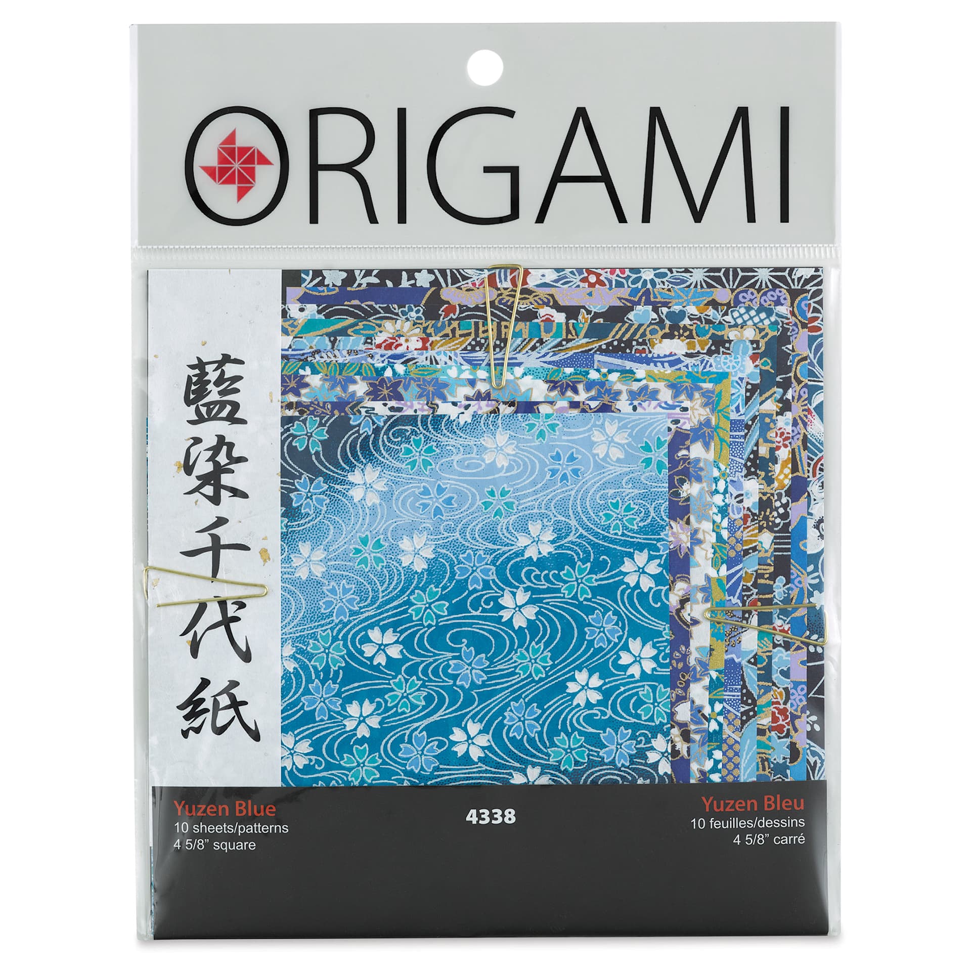 Yasutomo Yuzen Origami Papers - 4-5/8" x 4-5/8", Blue, 10 Sheets (front of packaging)