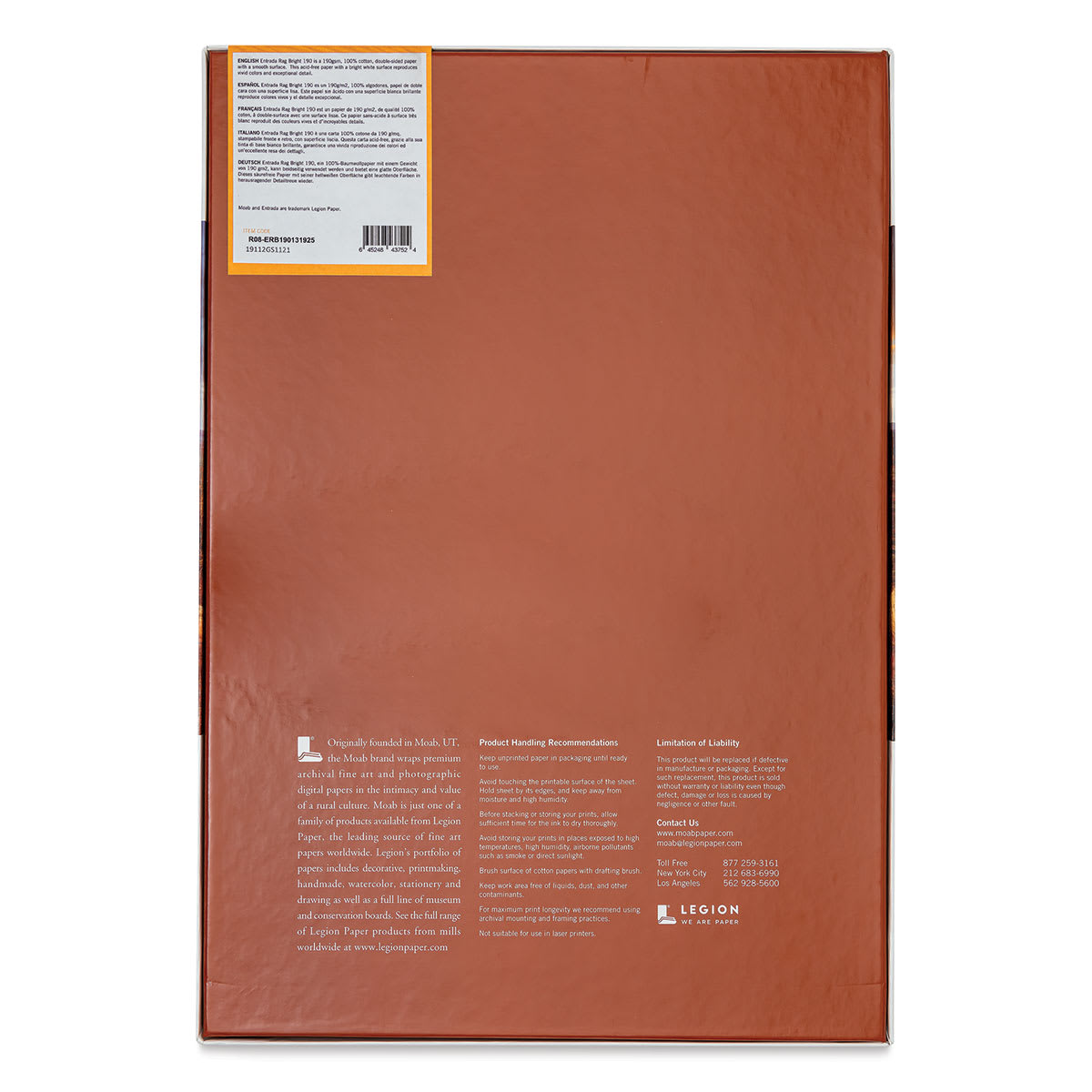 Legion Moab Entrada Digital Rag Paper - 13" x 19", Bright White, 190 gsm, Pkg of 25