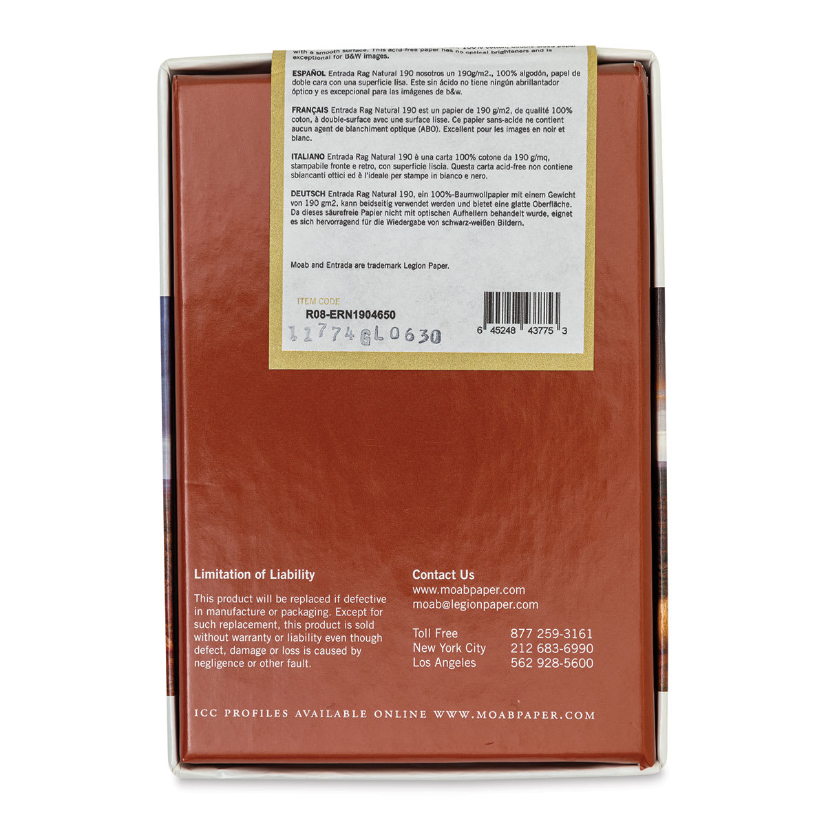 Legion Moab Entrada Digital Rag Paper - 4" x 6", Natural, 190 gsm, Pkg of 50