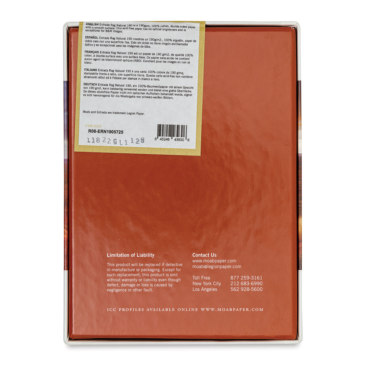 Legion Moab Entrada Digital Rag Paper - 5" x 7", Natural, 190 gsm, Pkg of 25