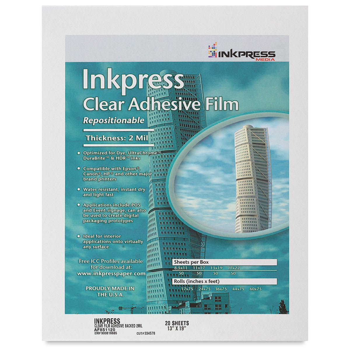 Inkpress Adhesive Clear Inkjet Film - 13" x 19", 20 Sheets