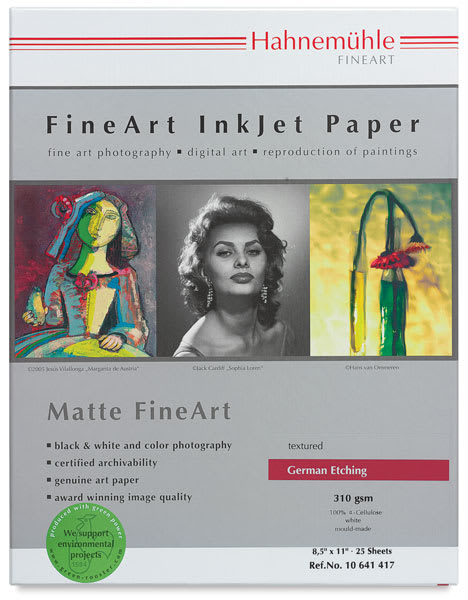 Hahnemühle German Etching Inkjet Paper - Front view of package with label