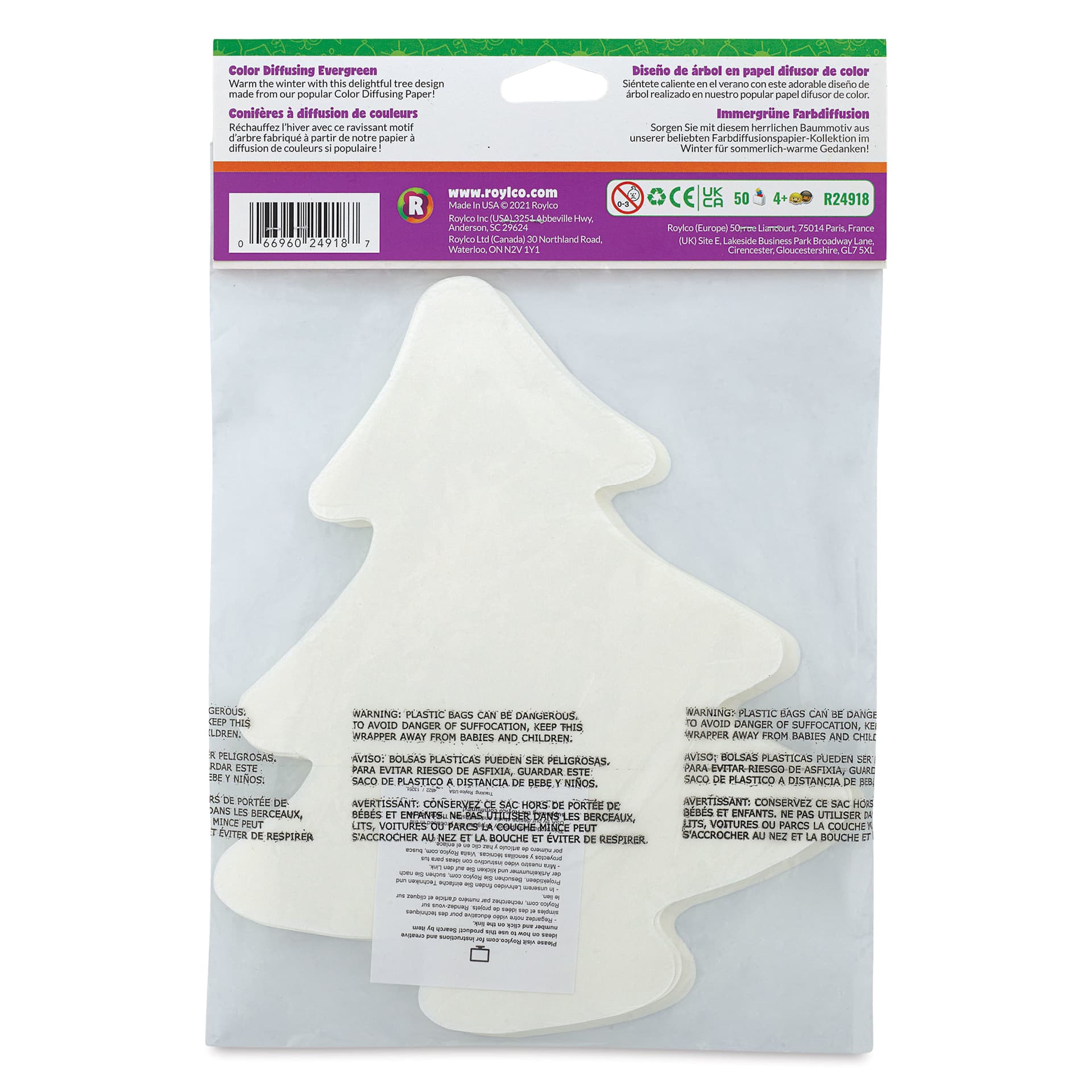 Roylco Color Diffusing Paper Pack - Evergreen Trees, Pkg of 50 back of packaging