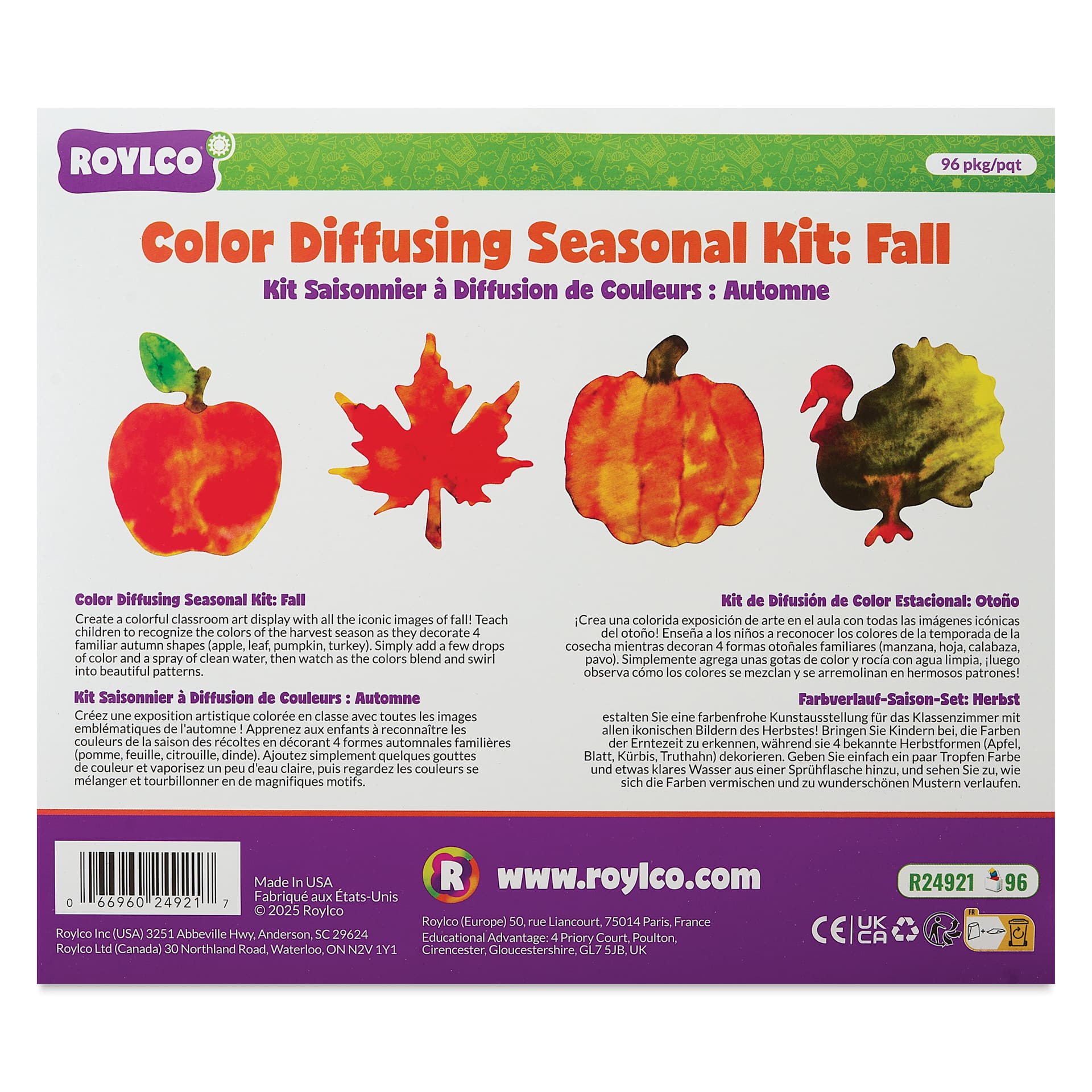 Roylco Color Diffusing Paper Pack - Fall Seasonal Shapes, Pkg of 96 front of packaging