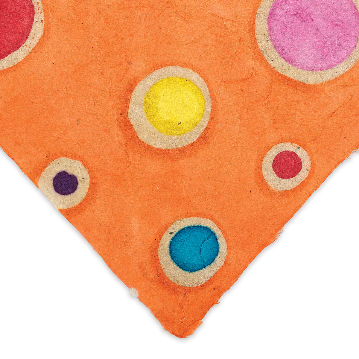 Decorative Lokta Paper- Orange Circles 20" x 30" corner